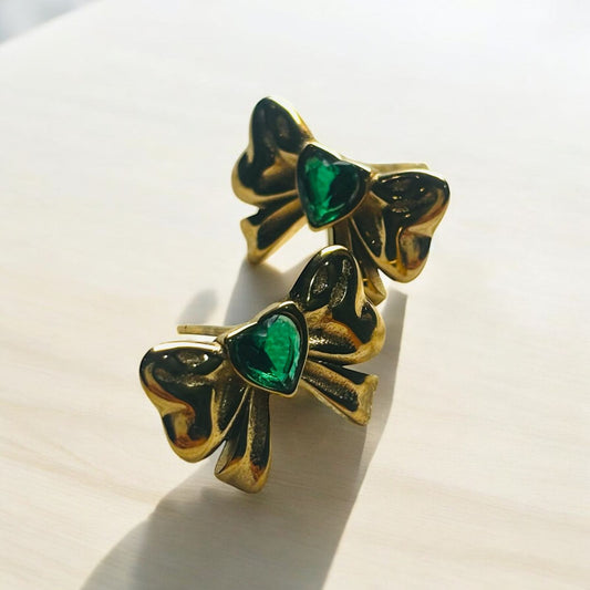EMERALD BOWTIQUE STUDS EARRINGS