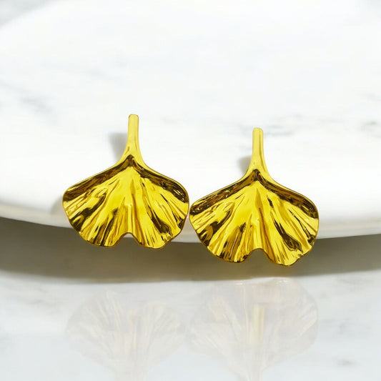 GOLDEN GINKGO GLOW STUDS EARRINGS