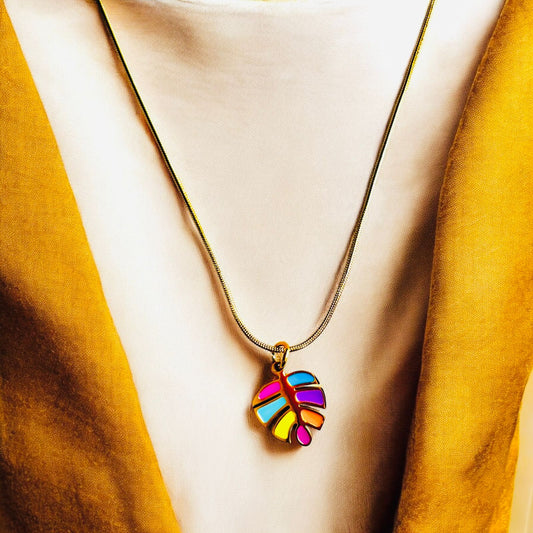 TROPICAL BLOOM ENAMEL PENDANT NECKLACE