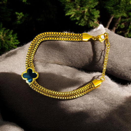 MIDNIGHT CLOVER TRIPLE CHAIN BRACELET